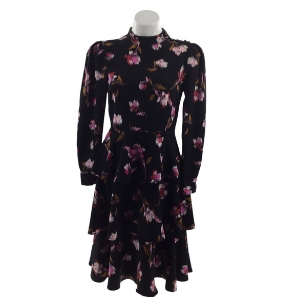 Who What Wear Floral Print A- Line Ruffle Frosted Dress